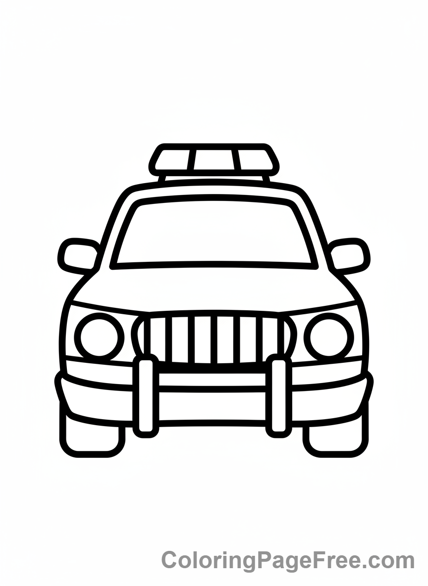 Front view of police car coloring page