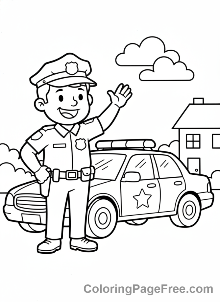 Police Car coloring page - Police car officer standing