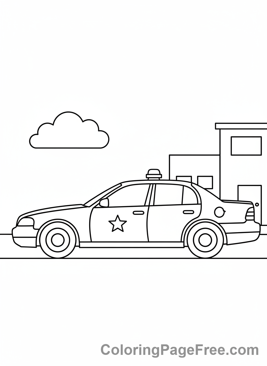 Side view of a police car coloring page