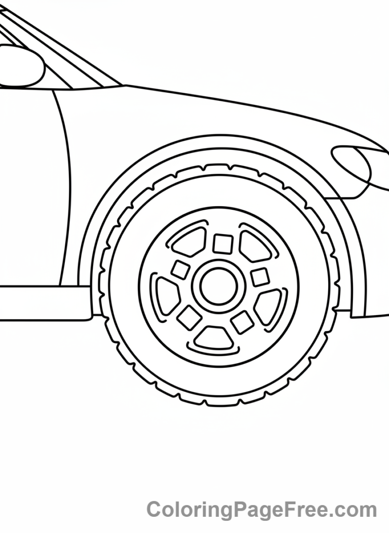 Police Car coloring page - Police car wheel closeup