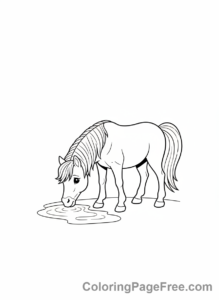 Pony coloring page - Pony drinking water