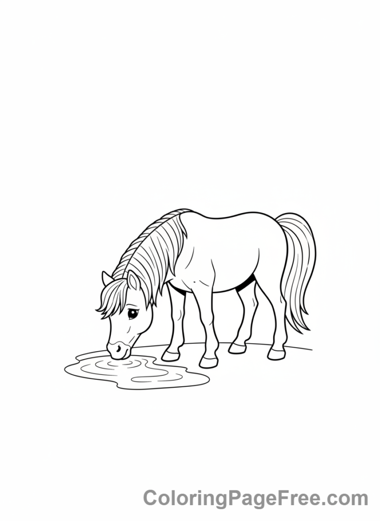 Pony coloring page - Pony drinking water