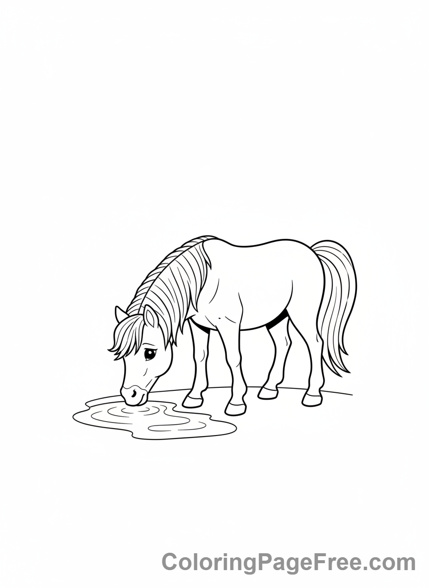 Pony coloring page - Pony drinking water