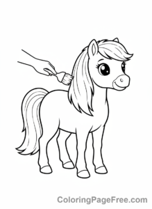 Pony coloring page - Pony getting brushed