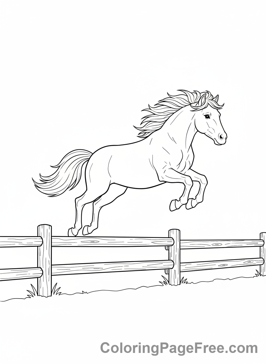 Pony coloring page - Pony jumping fence