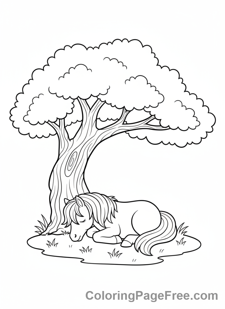 Pony coloring page - Pony sleeping calmly