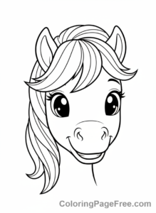 Pony coloring page - Pony smiling close-up