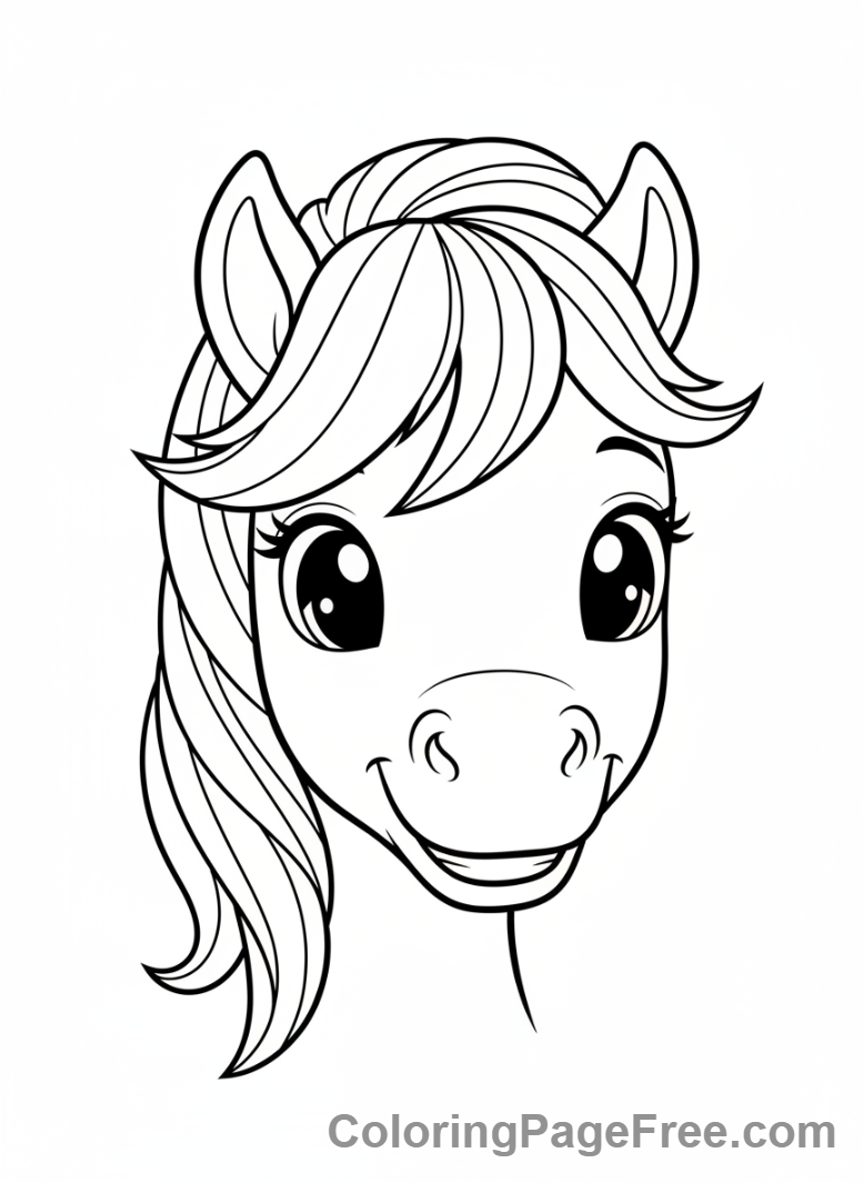 Pony coloring page - Pony smiling close-up