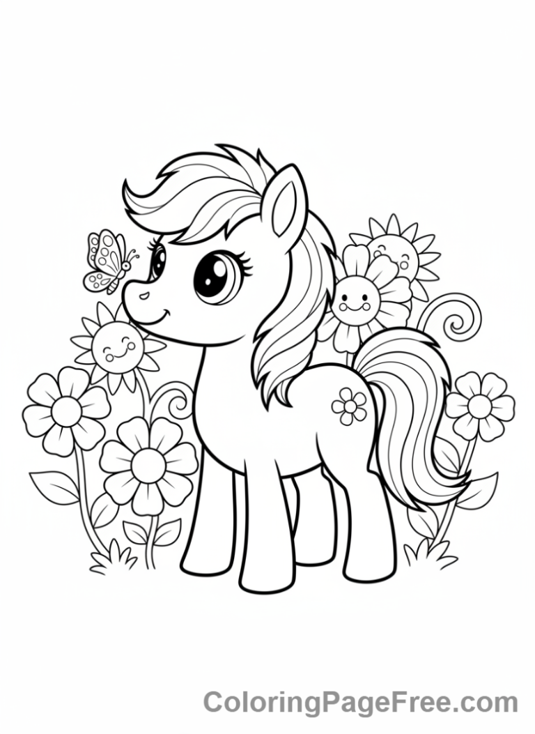 Pony coloring page - Pony with butterfly