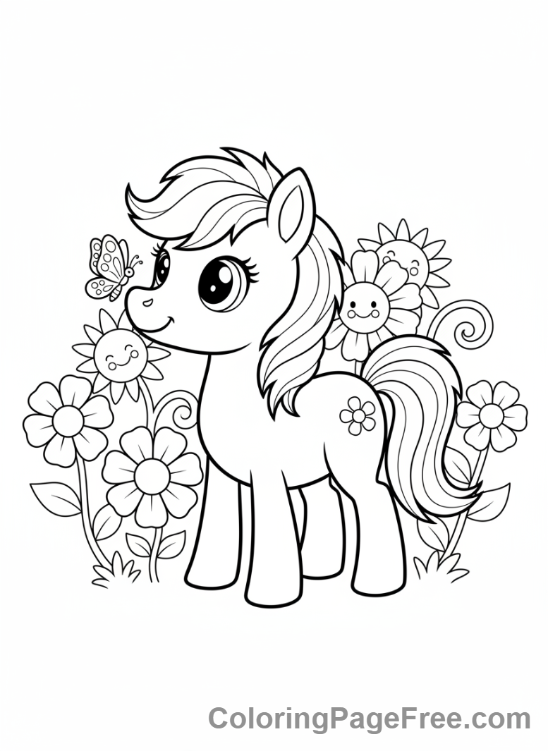 Pony coloring page - Pony with butterfly