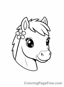 Pony coloring page - Pony with flower