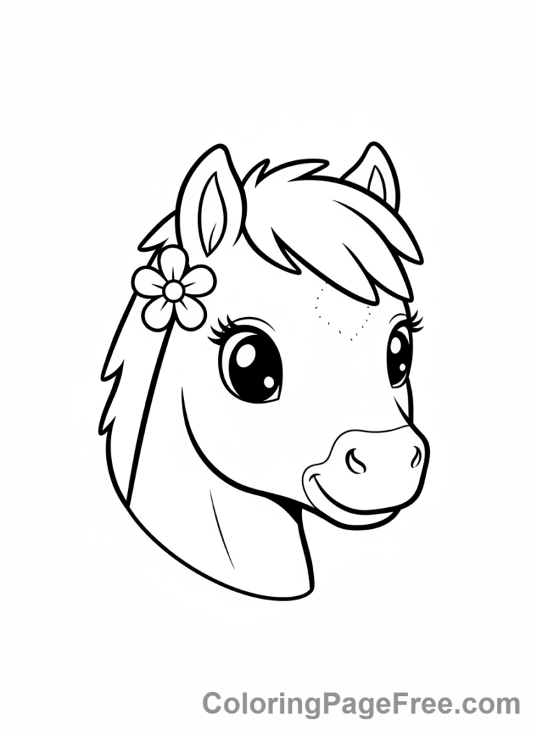 Pony coloring page - Pony with flower