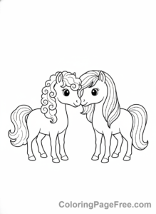 Pony coloring page - Two ponies nuzzling