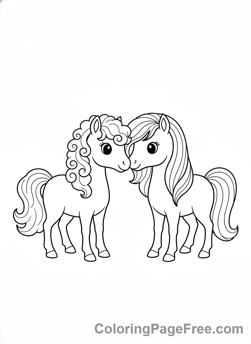 Pony coloring page - Two ponies nuzzling