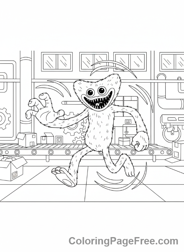 Poppy Playtime coloring page - Huggy Wuggy running chase