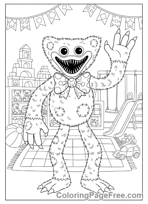 Poppy Playtime coloring page - Huggy Wuggy welcoming pose
