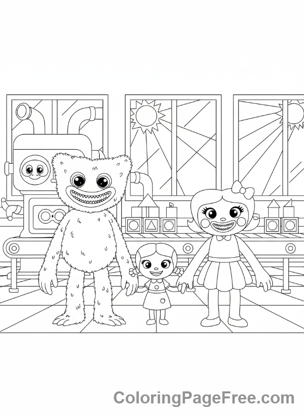 Poppy Playtime coloring page - Mascots group happy