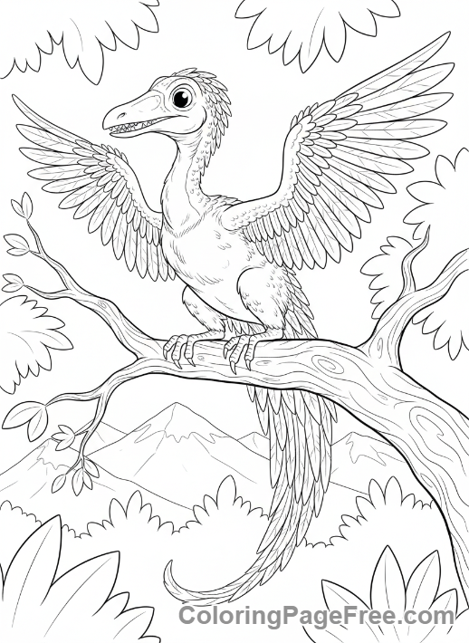 Prehistoric coloring page - Archaeopteryx on branch