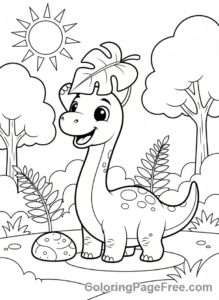 Prehistoric Coloring Page Baby Dinosaur Playing Happy