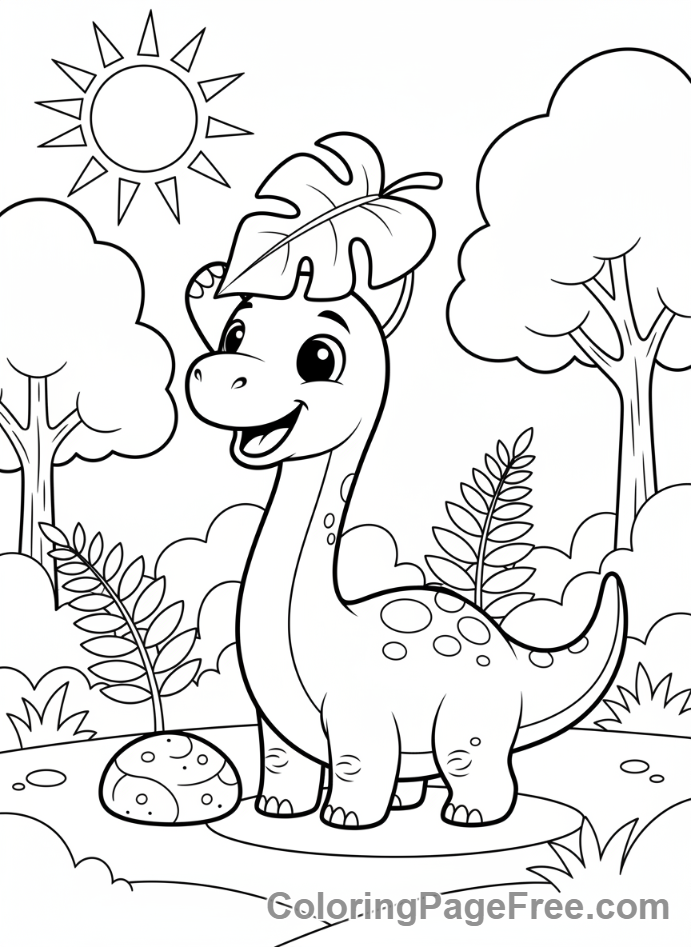 Prehistoric coloring page - Baby dinosaur playing happy