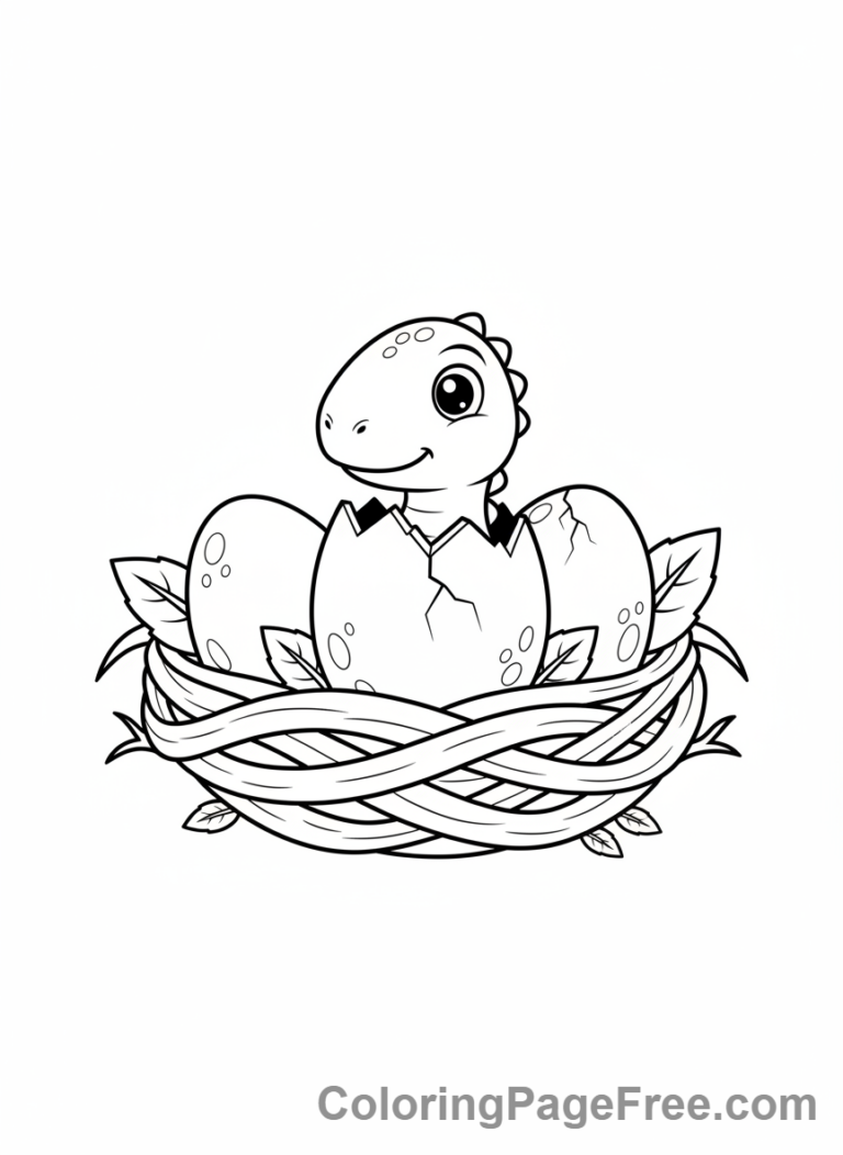 Prehistoric coloring page - Dinosaur eggs hatching