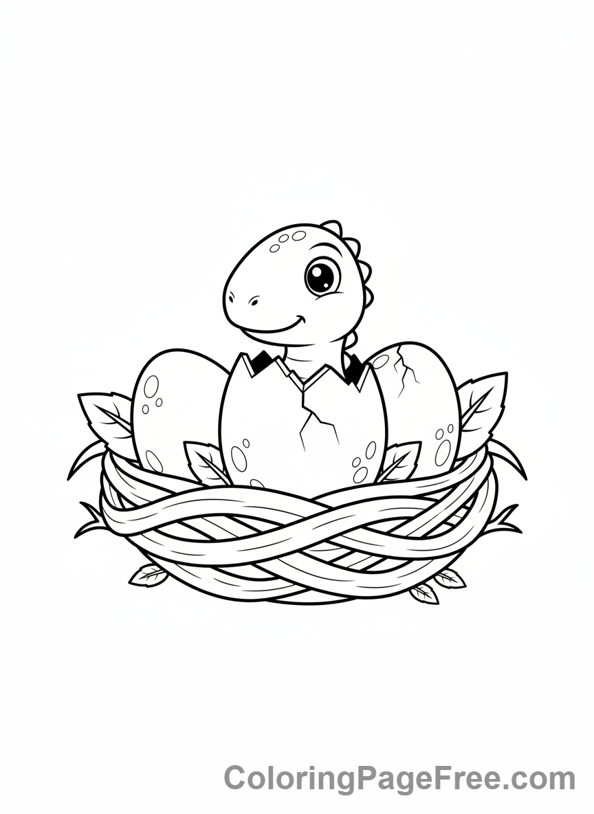 Prehistoric coloring page - Dinosaur eggs hatching