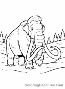 Prehistoric coloring page - Mammoth in snowy landscape