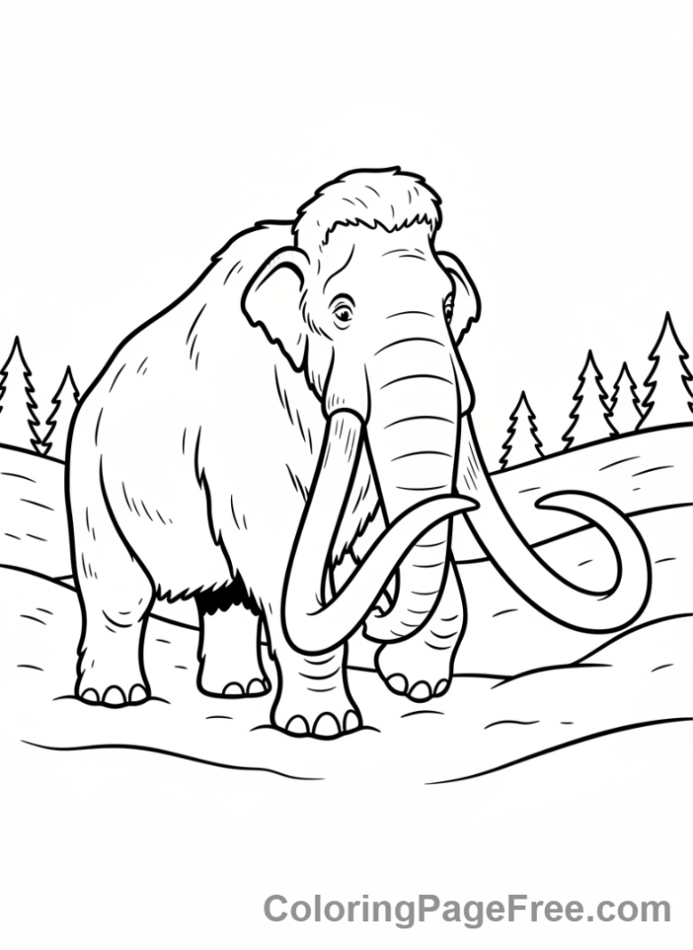 Prehistoric coloring page - Mammoth in snowy landscape
