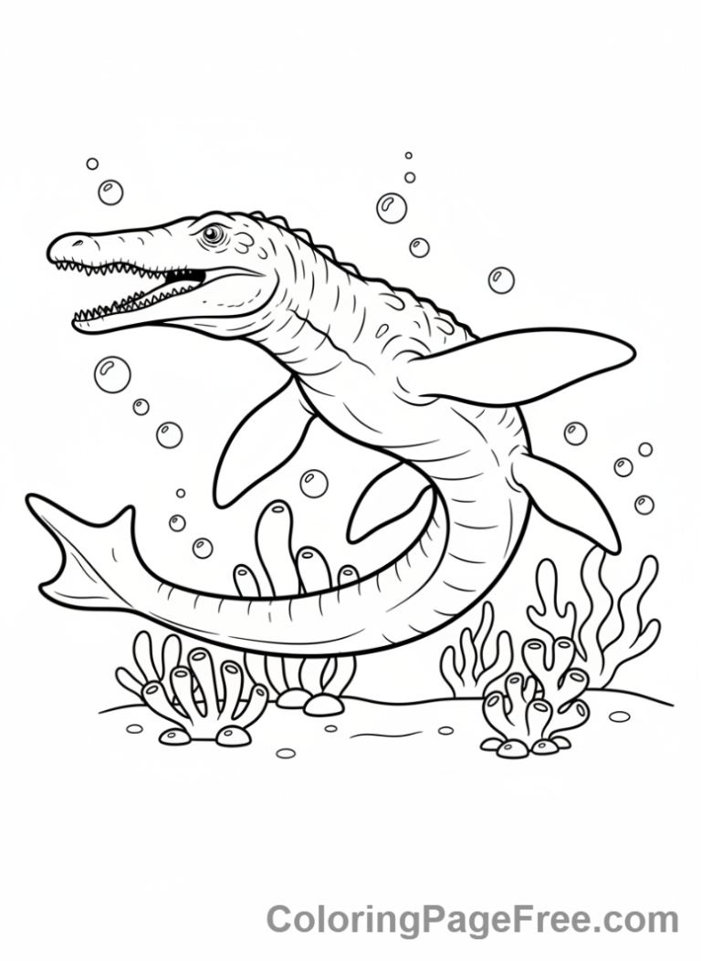 Prehistoric coloring page - Mosasaurus swimming underwater