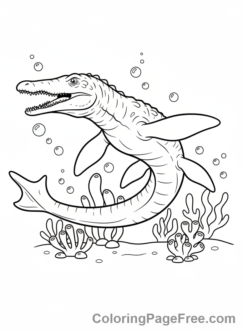 Prehistoric coloring page - Mosasaurus swimming underwater