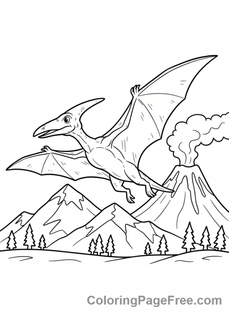 Prehistoric coloring page - Pterodactyl flying sky