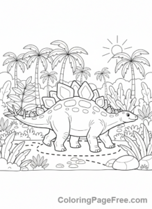 Prehistoric coloring page - Stegosaurus walking calmly
