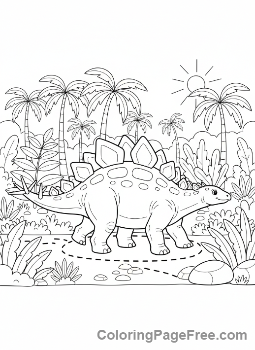 Prehistoric coloring page - Stegosaurus walking calmly