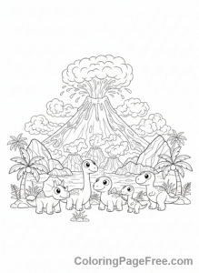 Prehistoric coloring page - Volcano erupting dinosaurs