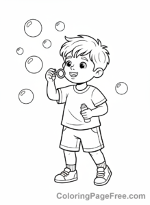 Preschoolers coloring page - Child Blowing Bubbles