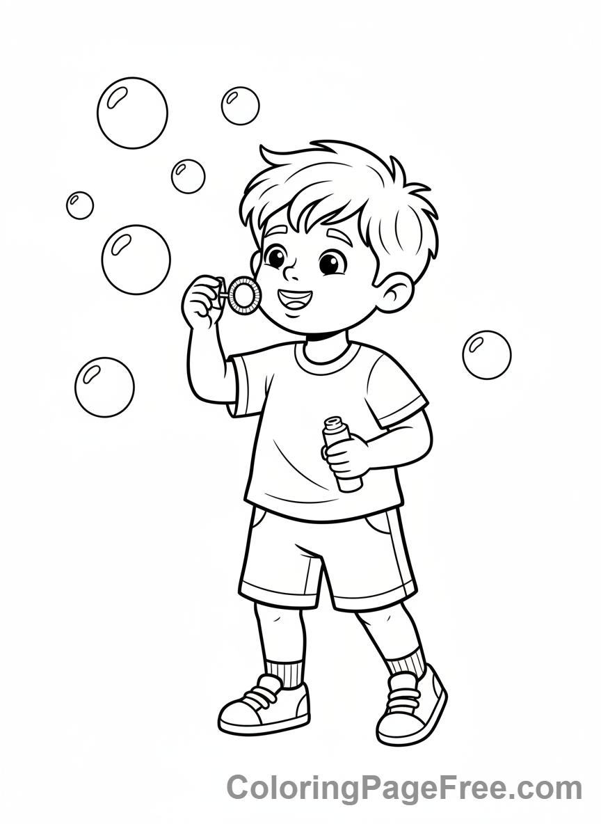 Preschoolers coloring page - Child Blowing Bubbles