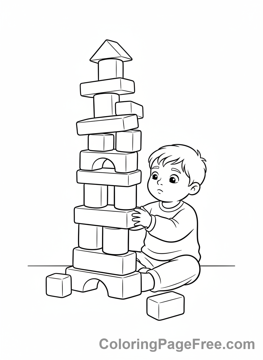 Preschoolers coloring page - Child Building Blocks