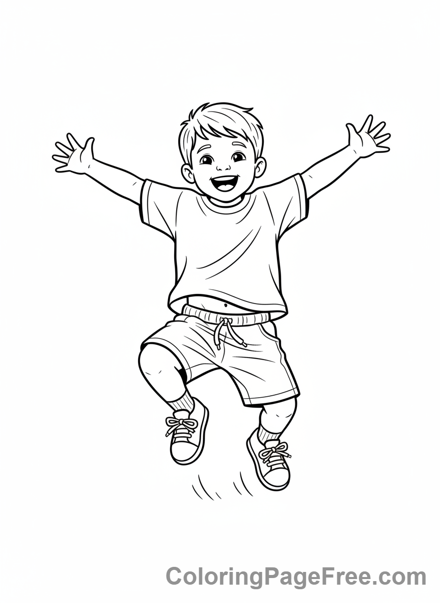 Preschoolers coloring page - Child Jumping Joy