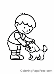 Preschoolers coloring page - Child Petting Dog