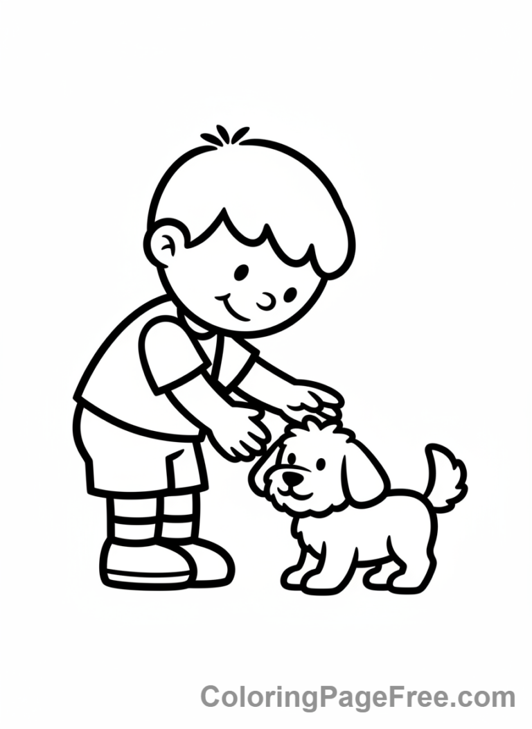 Preschoolers coloring page - Child Petting Dog
