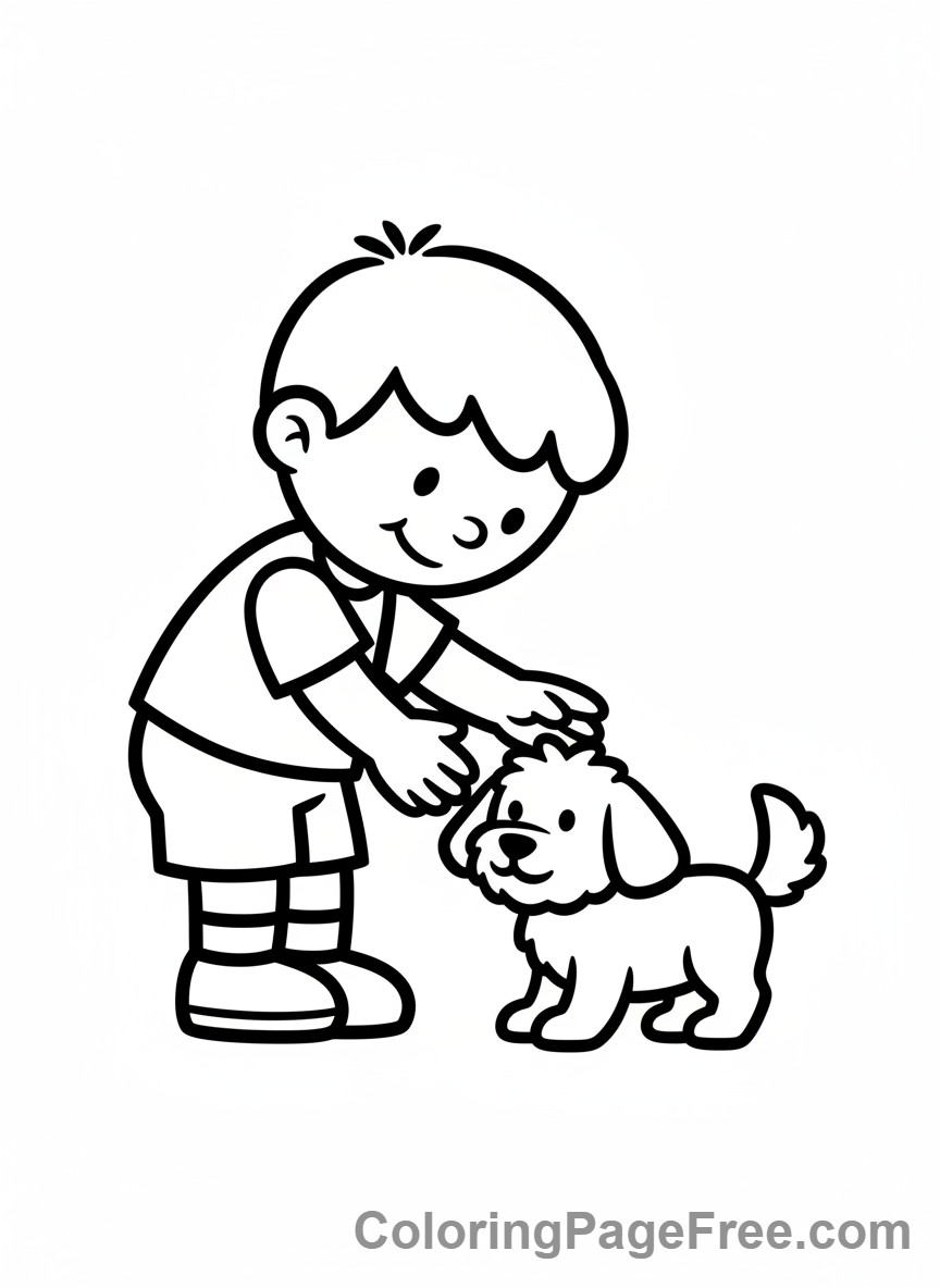 Preschoolers coloring page - Child Petting Dog