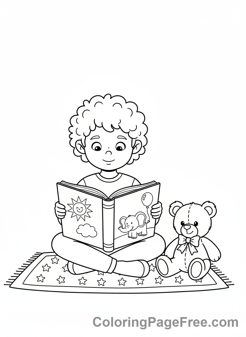 Preschoolers coloring page - Child Reading Animal