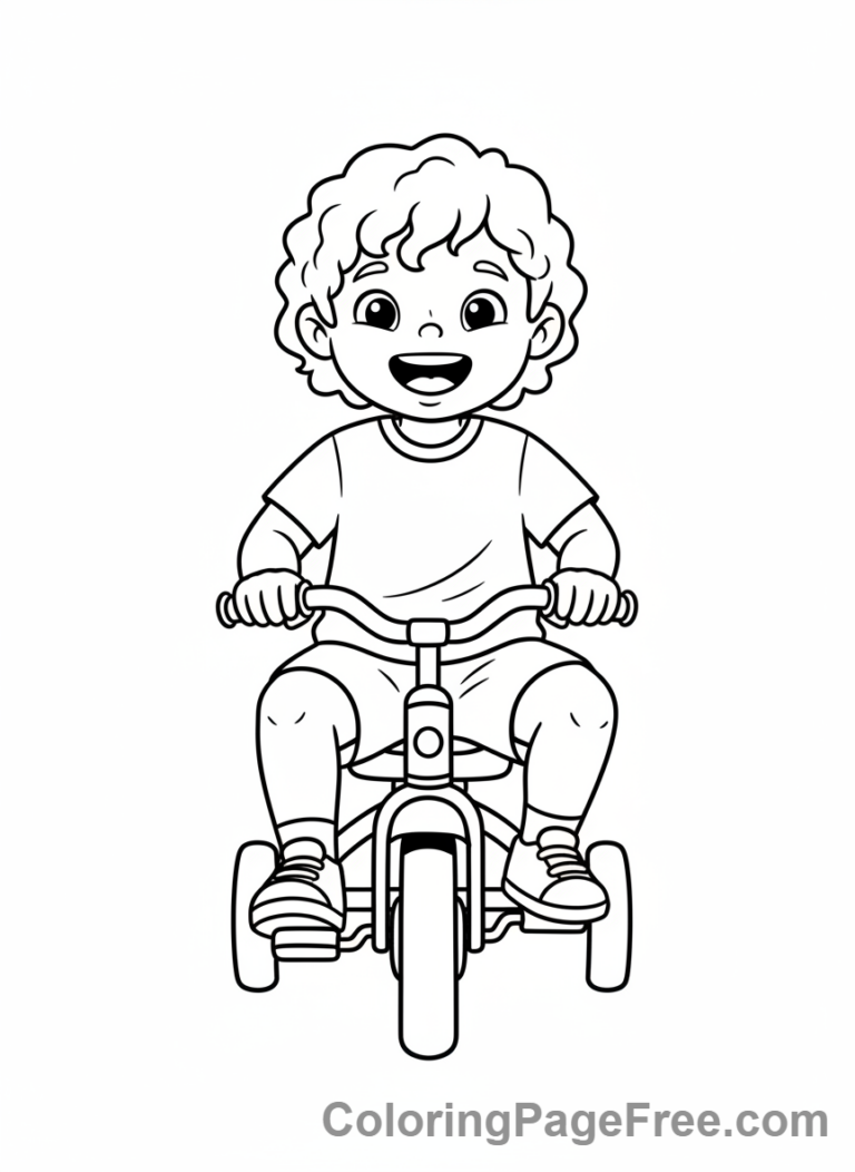 Preschoolers coloring page - Child Riding Tricycle