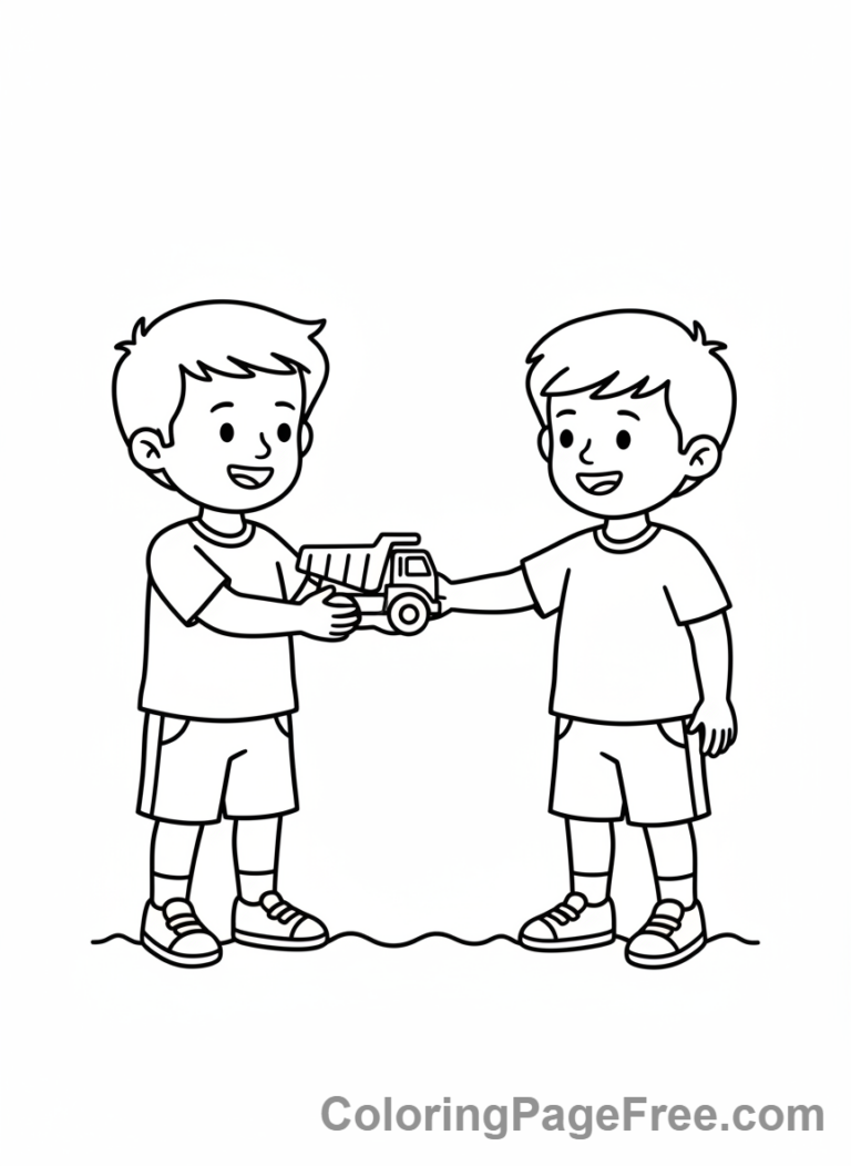 Preschoolers coloring page - Child Sharing Toys