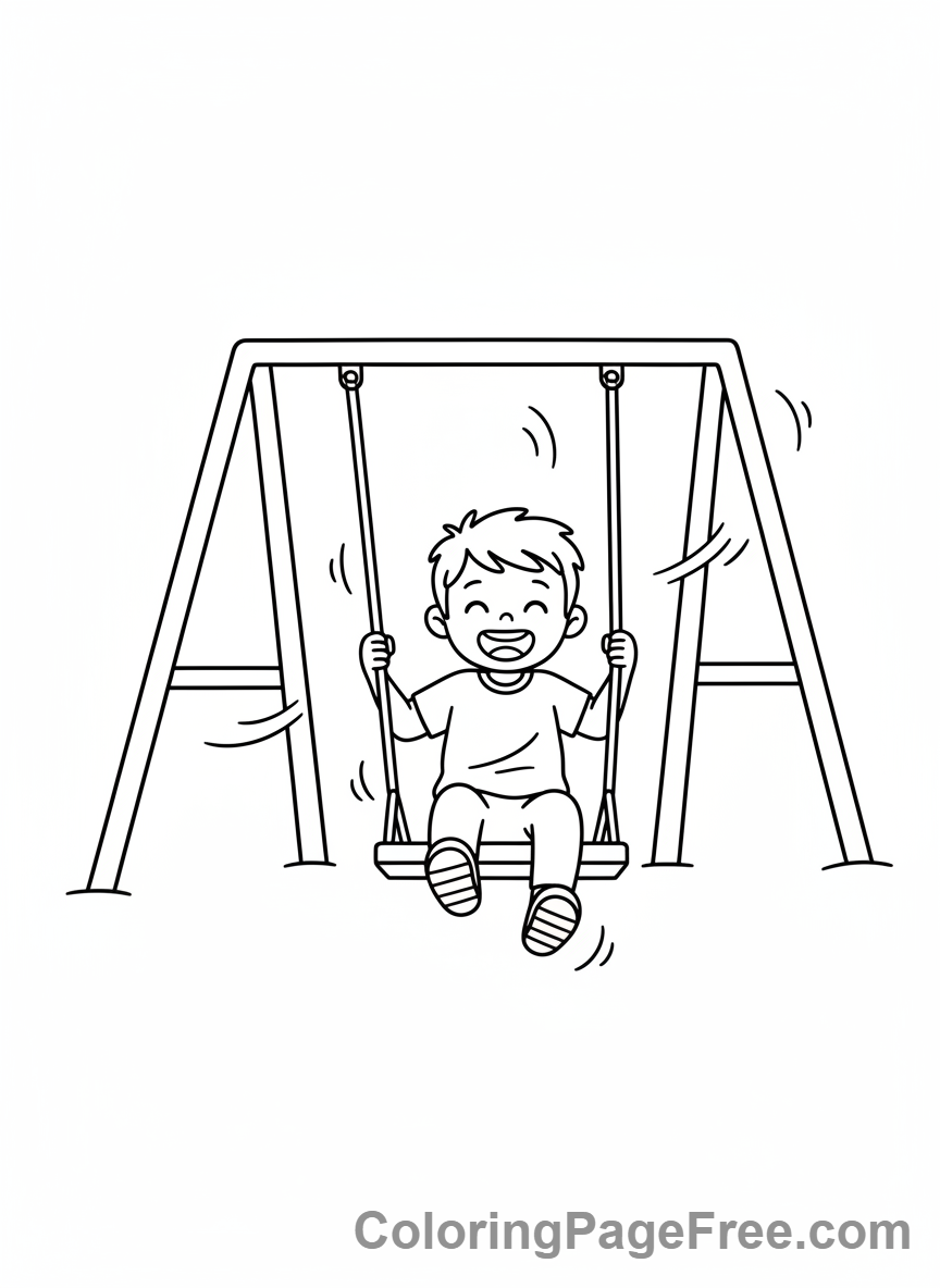 Preschoolers coloring page - Child Swinging High