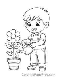 Preschoolers coloring page - Child Watering Plant
