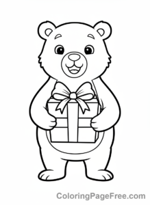 Present coloring page - Bear holding gift