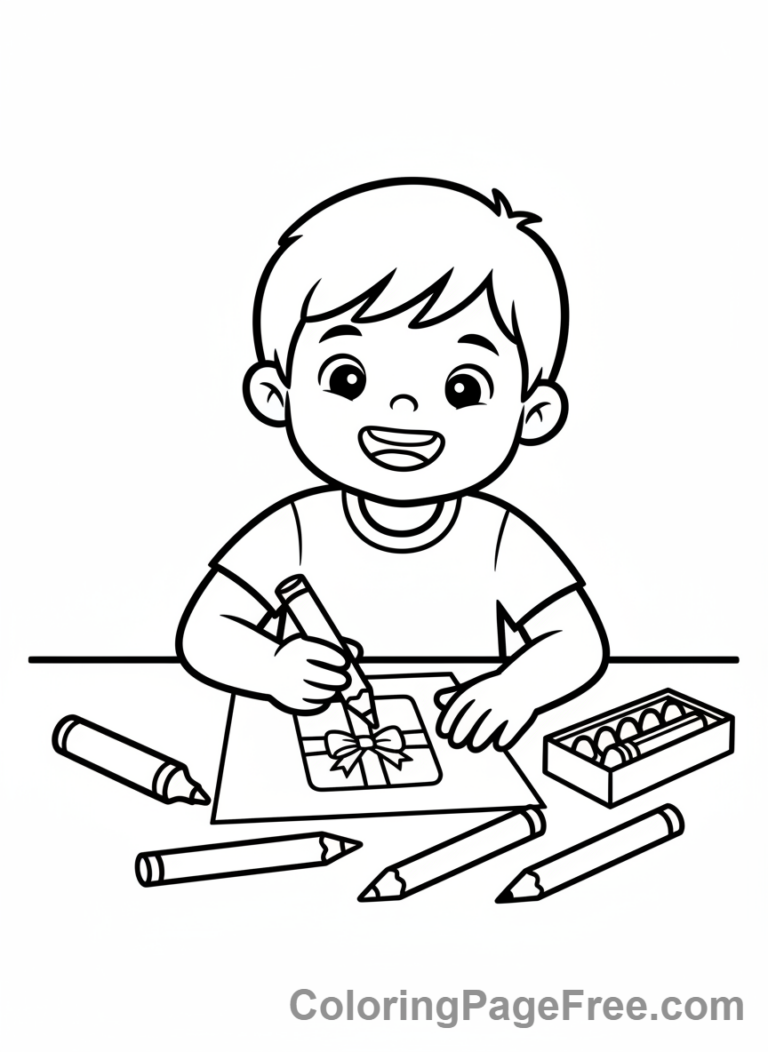 Present coloring page - Child drawing gift