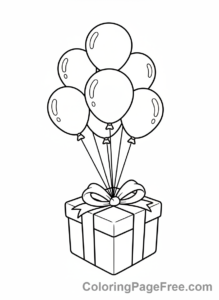 Present coloring page - Gift flying balloons