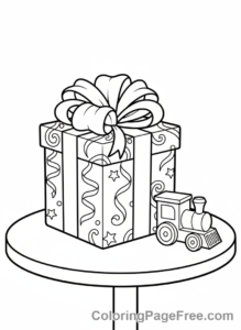 Present coloring page - Gift on table